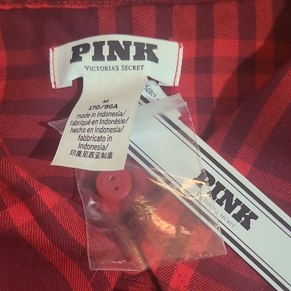 Victoria's Secret PINK Flannel Red Plaid Velvet-Trim Sleepshirt - Picture 4 of 6